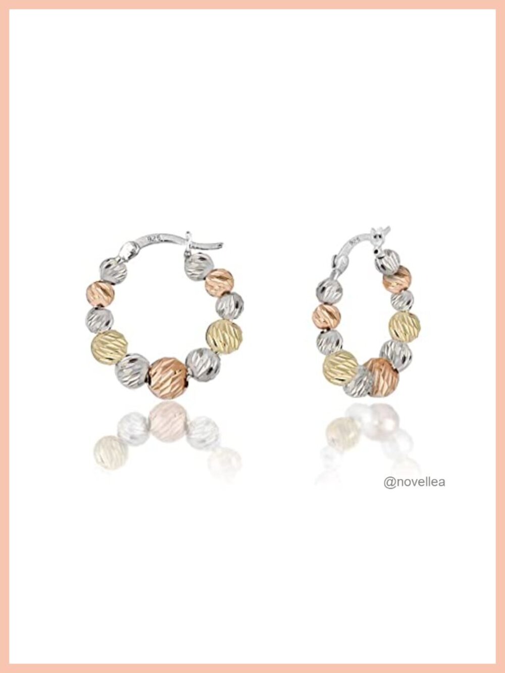 925 Sterling Silver Beaded Round Hoop Earrings 18K Tri Color Gold Plated Women